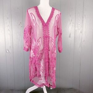 Maggie Mesh Robe Beach Cover Large Barbie Pink Cardigan Duster Sheer Valentines
